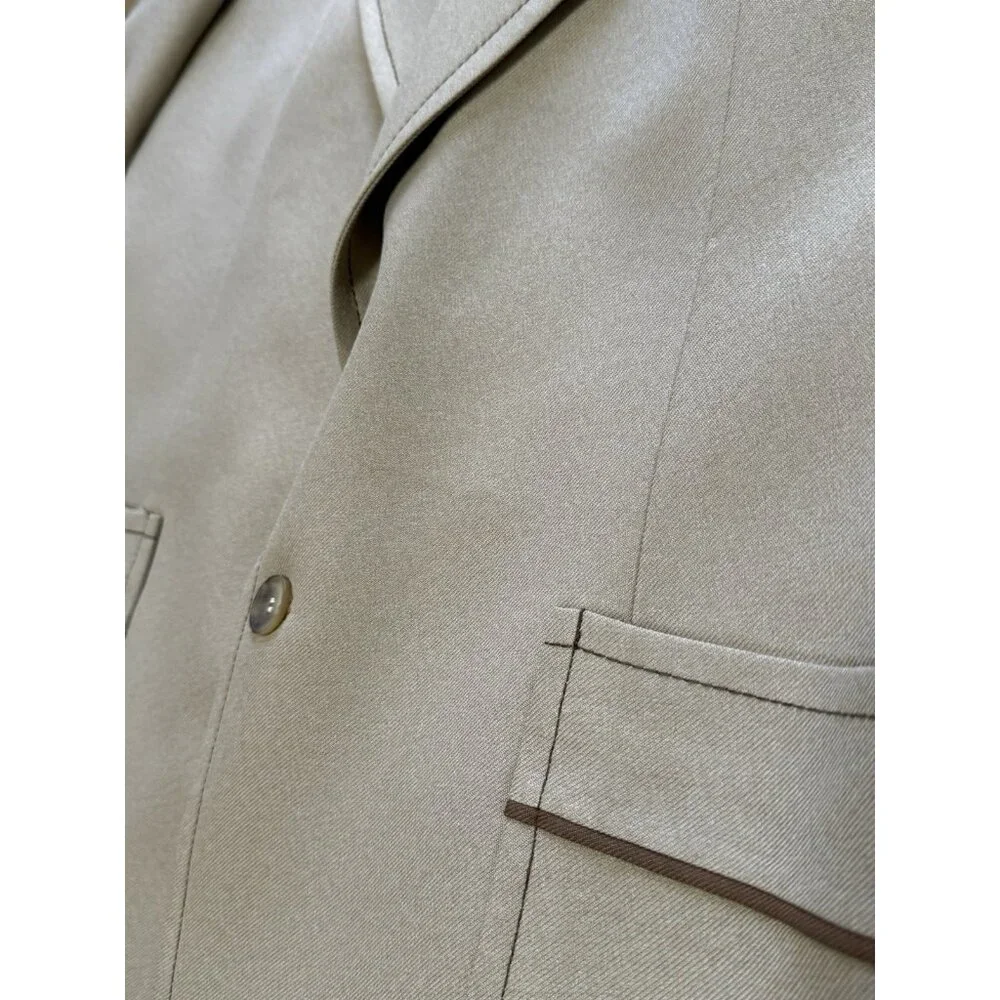 Johnny Carson Blazer Mens Measured Tan Sports Coat Jacket 2 Buttons Designer VTG